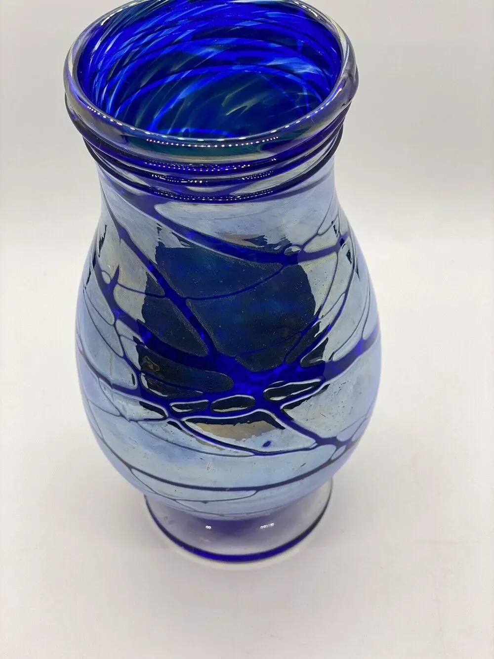 Todd S Abell Unique Blue Studio Art Glass Vase. Fantastic Design. Signed. 2012